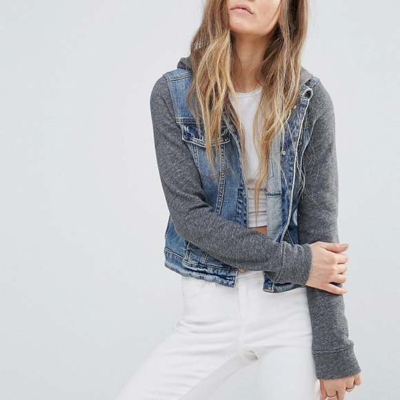 denim jacket with jersey sleeves womens